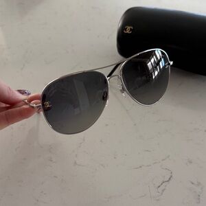CHANEL Silver Frame Sunglasses with Black Gradient Lenses
